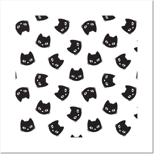 Pattern black cute cats lover Wall Art by Flipodesigner